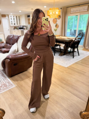 Skye Side Panel Knit Lounge Pants - Brown