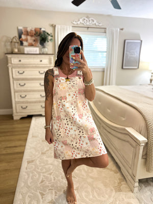 Pickin' Daisies Floral Patchwork Overall Mini Dress