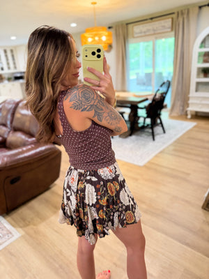 Addison Floral Print Skort - Espresso