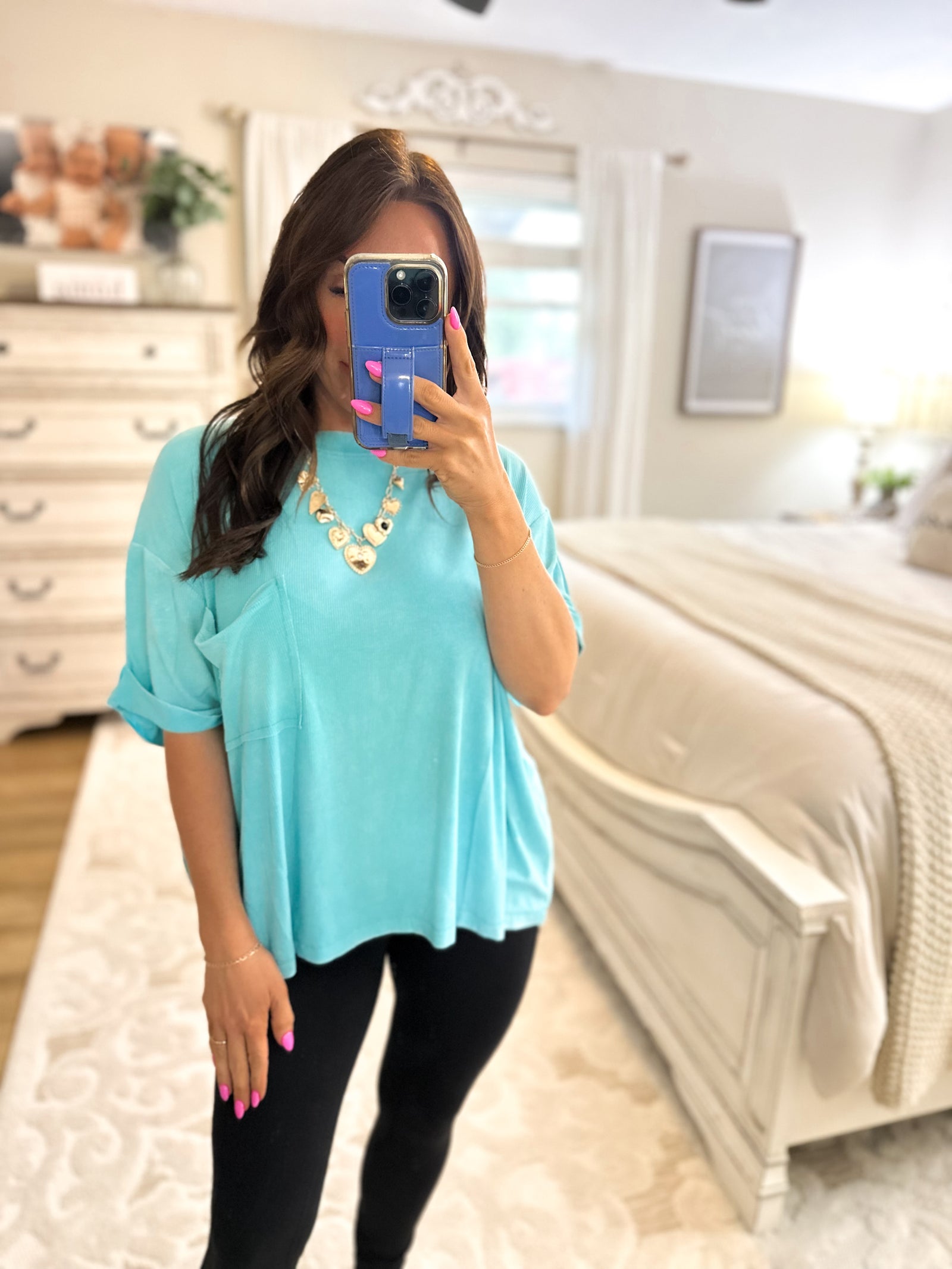 Micah Ribbed Boyfriend Fit Tee - Turquoise