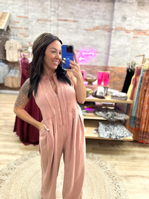 Veronica Mineral Washed Jumpsuit - Rust