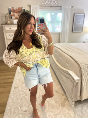 Carlie Lace Patch Ruffle Vneck Top