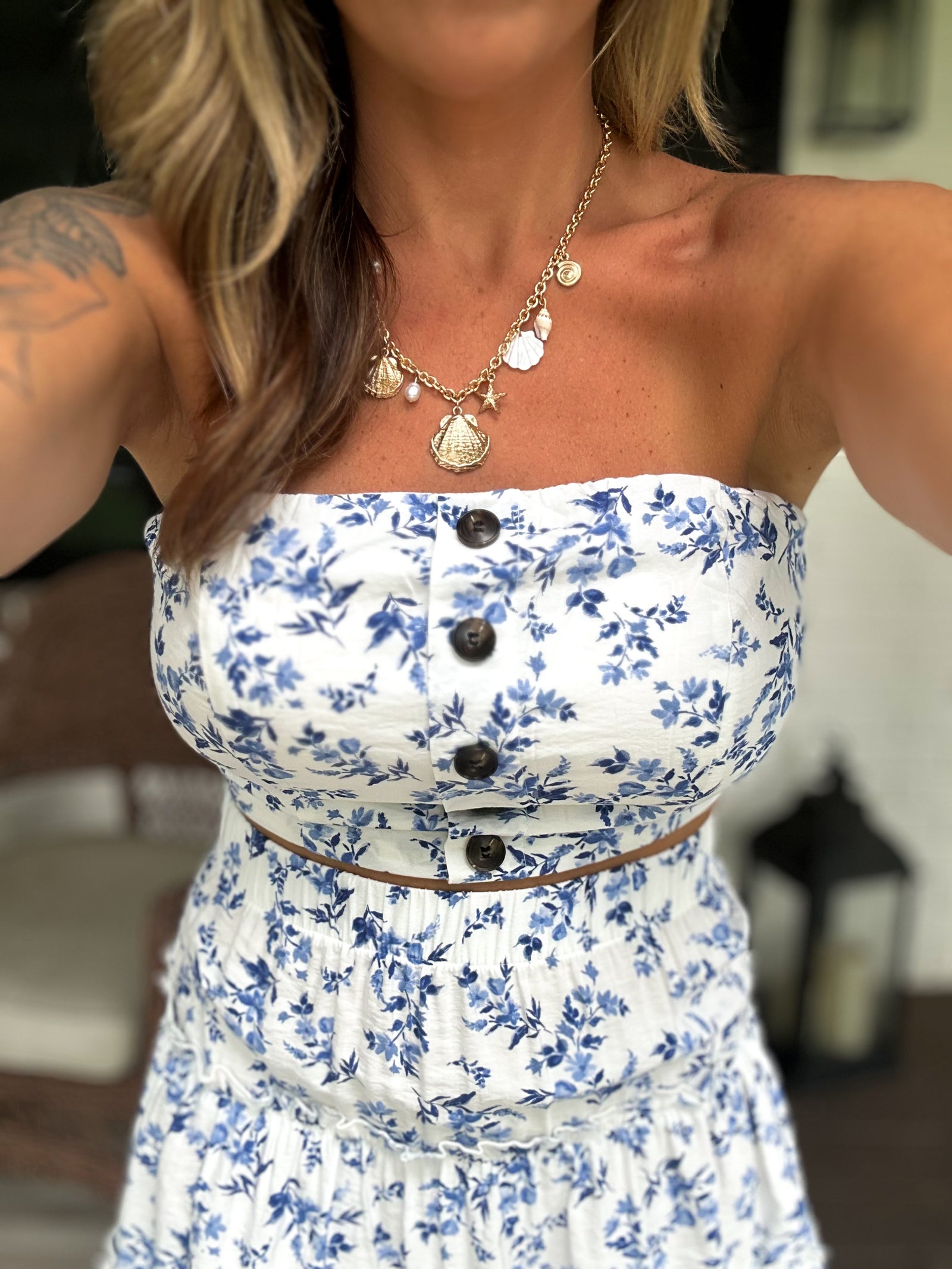 Tell Me More Blue Floral Bandeau Top