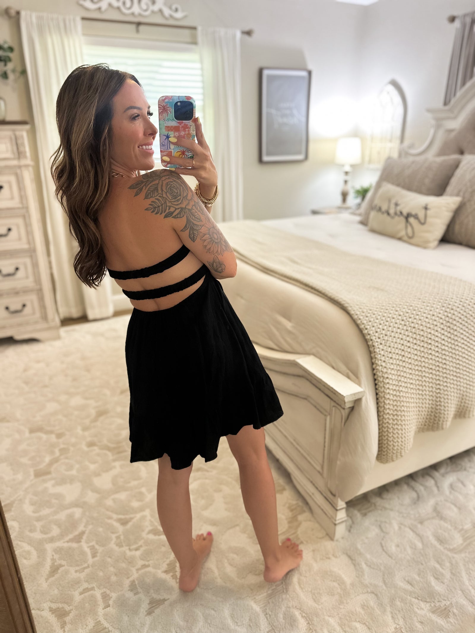 Tatum Strapless Open Back Ruffle Dress - Black