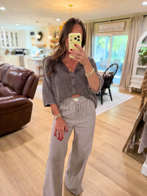 Cecelia Striped Linen Pants - Chocolate
