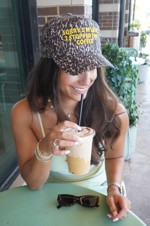 Sorry I'm Late, I Stopped for Coffee - Luxe Leopard Trucker Hat