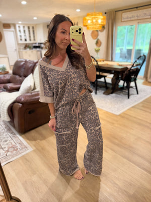 Kyleigh Mineral Washed Leopard VNeck Top