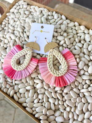 Multi Pink Ombre Raffia Fan Earrings