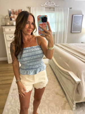 Millie Smocked Chambray Top - Light