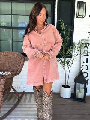 Millie Denim Button Down Dress - Brick