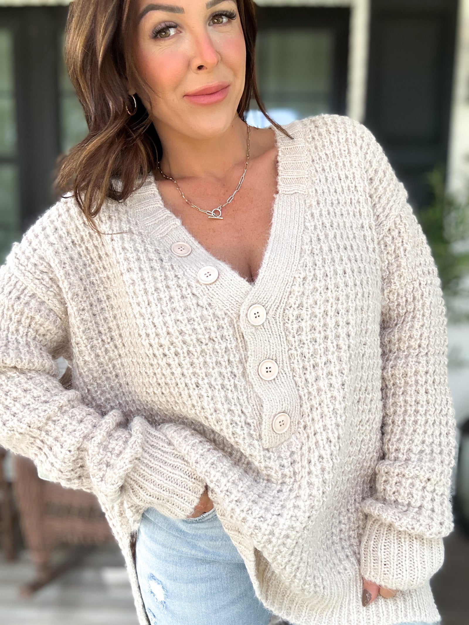 Reagan Button Trim Sweater
