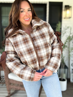 Kimber Brown and Ivory Plaid Puffer Jacket