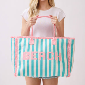 Beach Frayed Summer Tote Bag - Teal