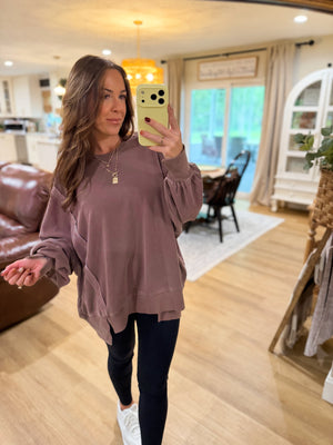 Jonnie Oversized Stone Washed Pullover - Brown