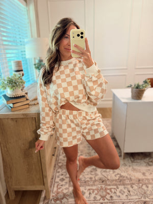 Larissa Checkered Print Shorts - Cream