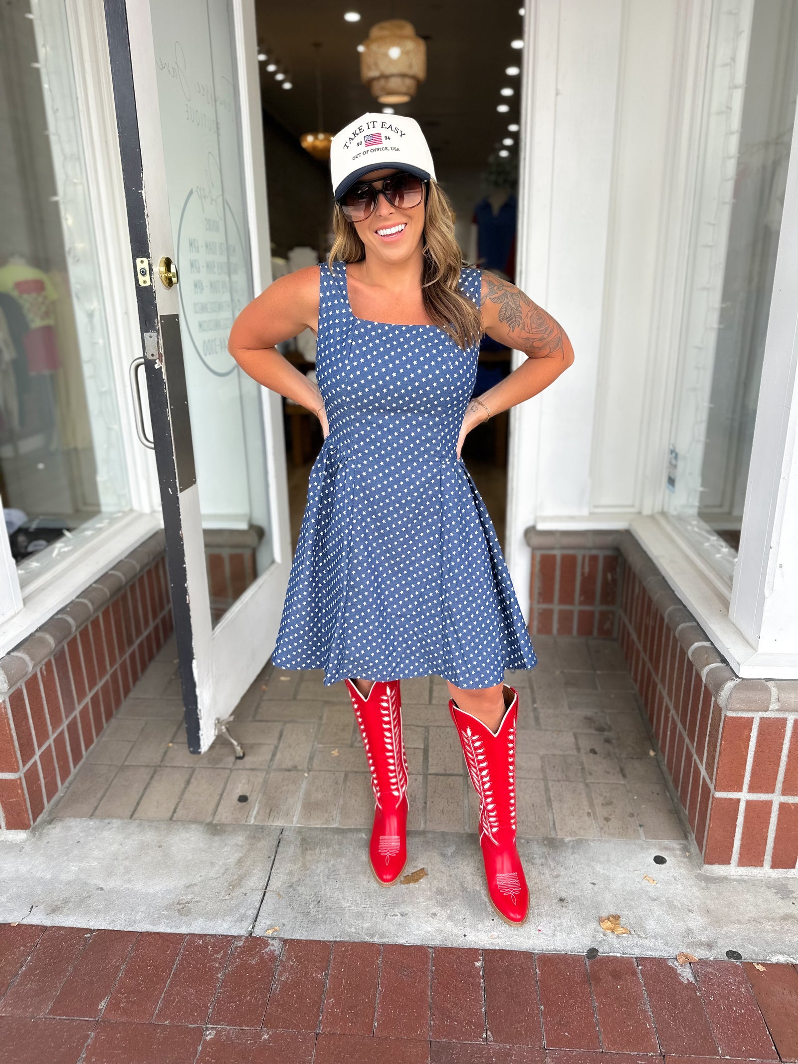 Lady Liberty Star Printed Chambray Dress