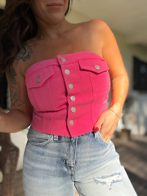 Kaylani Denim Corset Top - Pink
