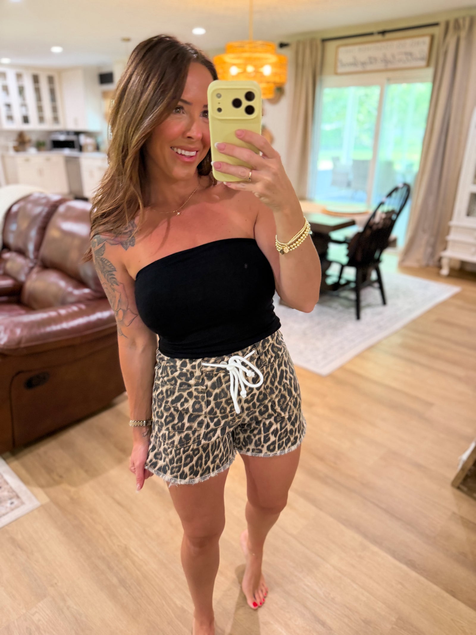 Daniella High Rise Leopard Drawstring Shorts