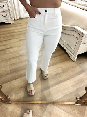 Kane High Rise Cropped Flare Jeans - White