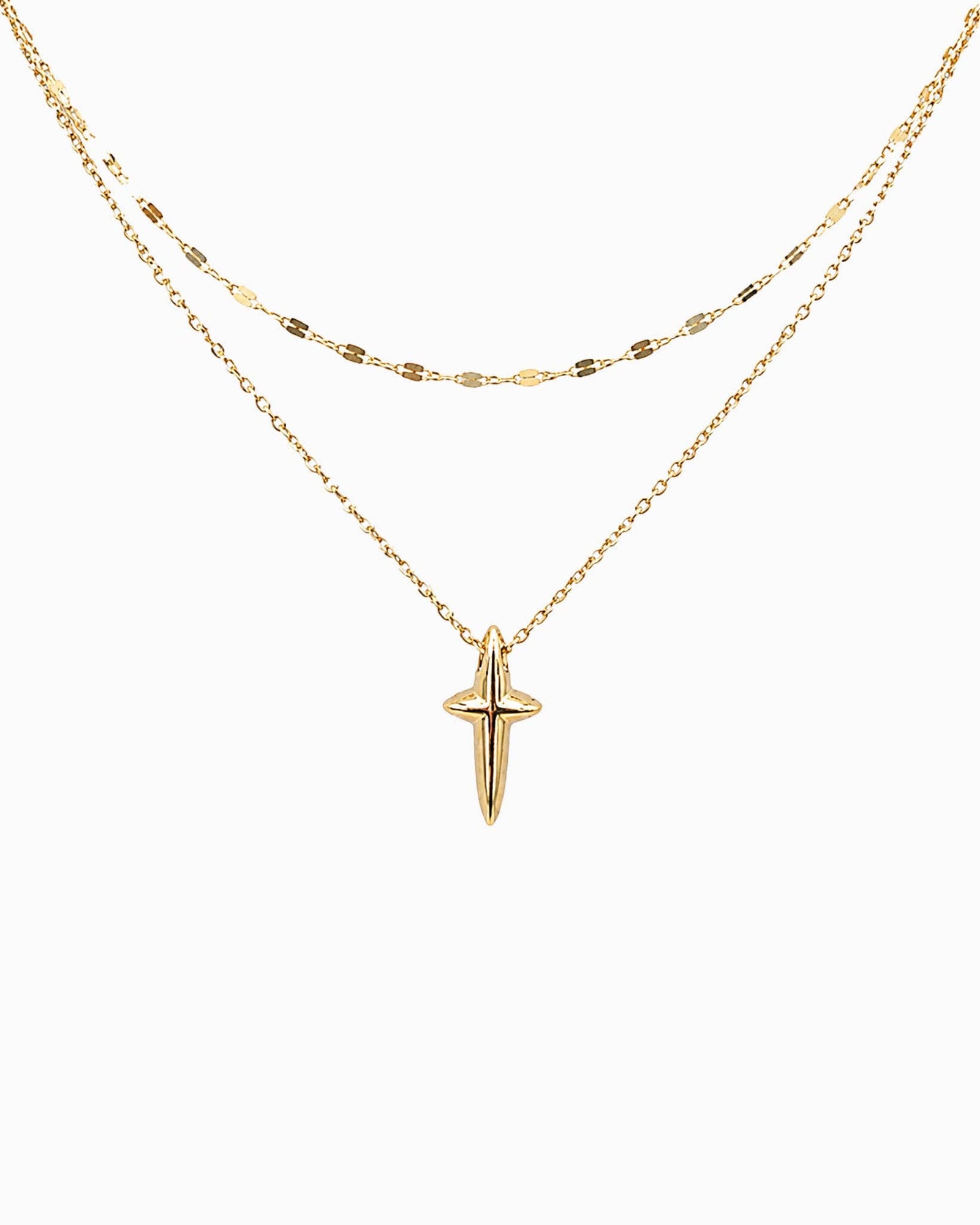 Layered Cross Pendant Necklace - Gold