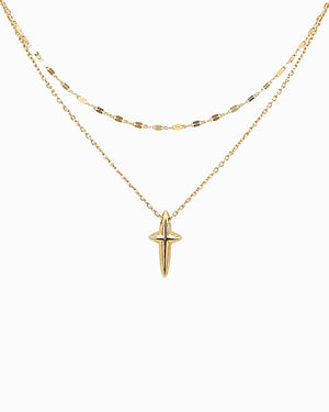 Layered Cross Pendant Necklace - Gold