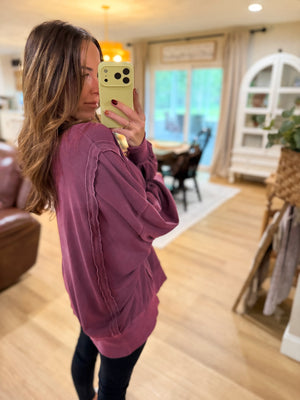 Jonnie Oversized Stone Washed Pullover - Cherry