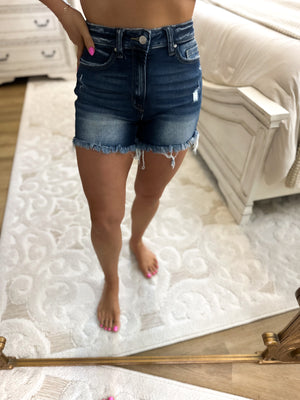 Trey Raw Hem Denim Shorts - Dark Wash