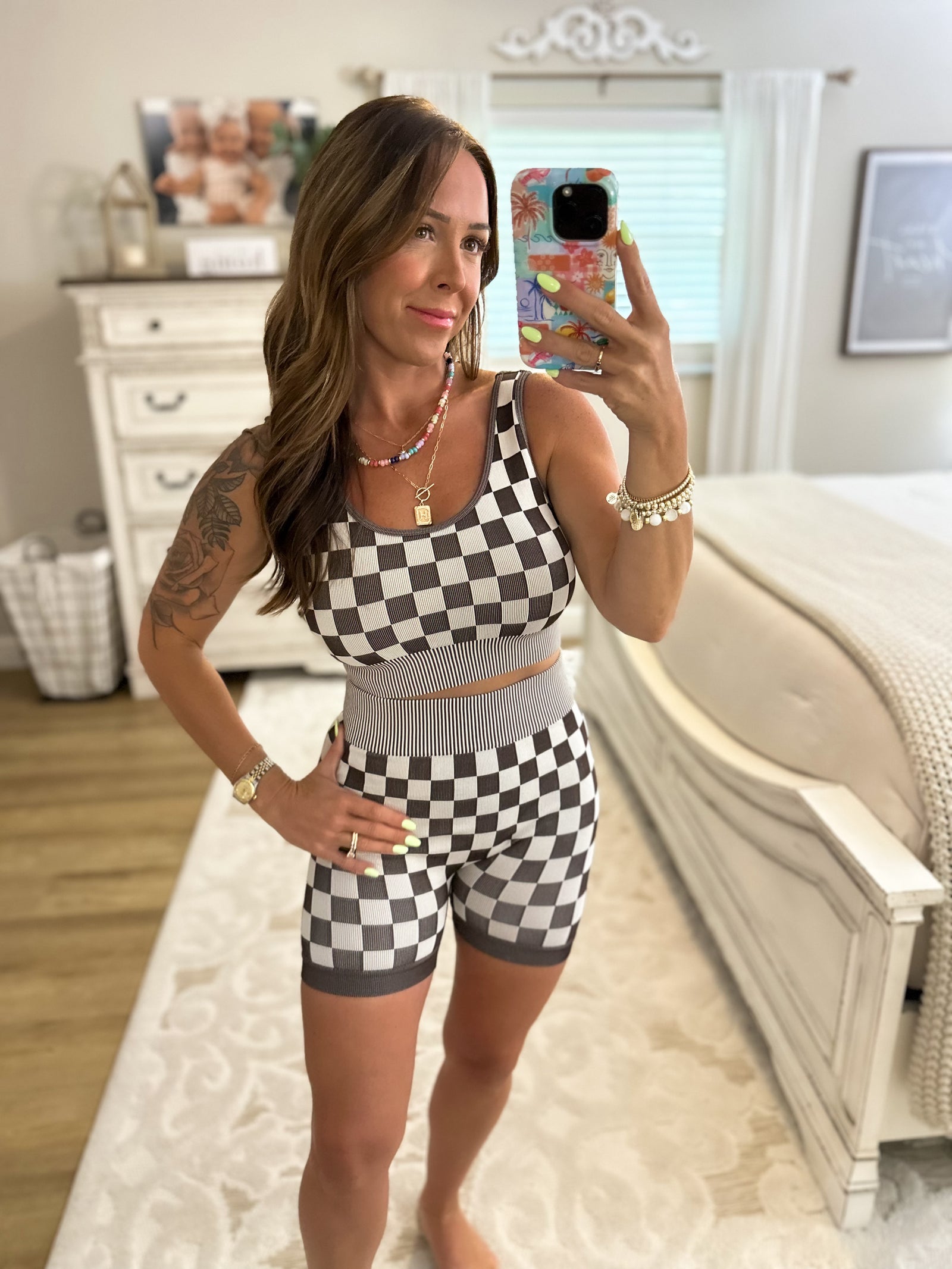 Checkmate Cropped Two Piece Set - Chocolate
