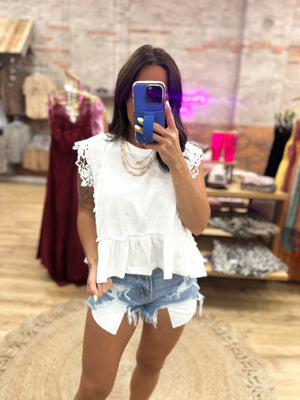Mable Lace Trim Top - White