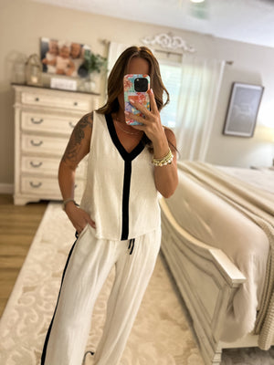 Valerie Linen Blend Color Block Pants