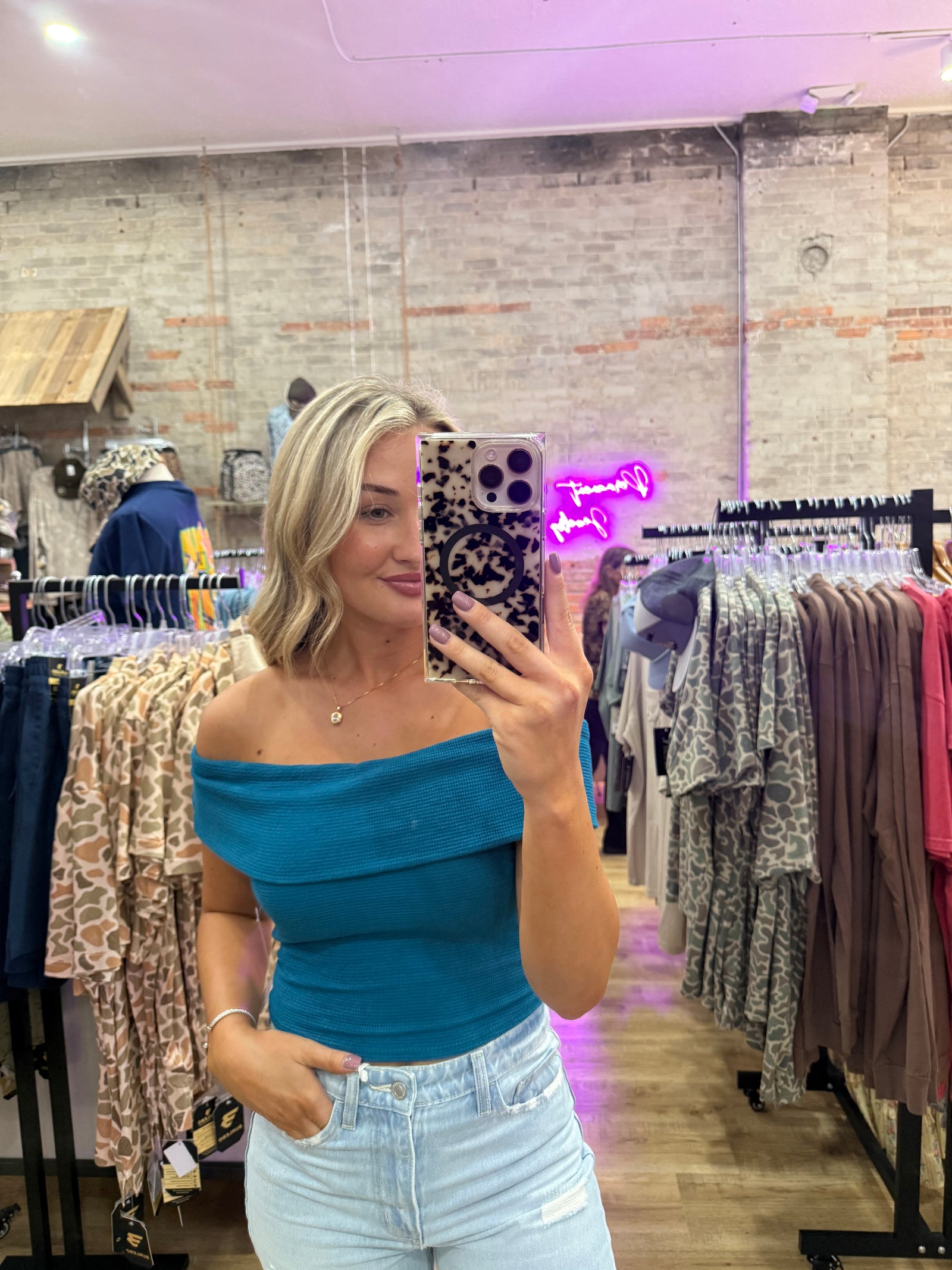 Kai Off Shoulder Knit Crop Top - Teal