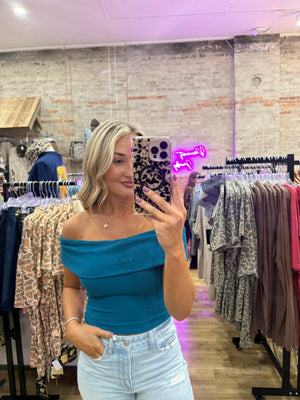 Kai Off Shoulder Knit Crop Top - Teal
