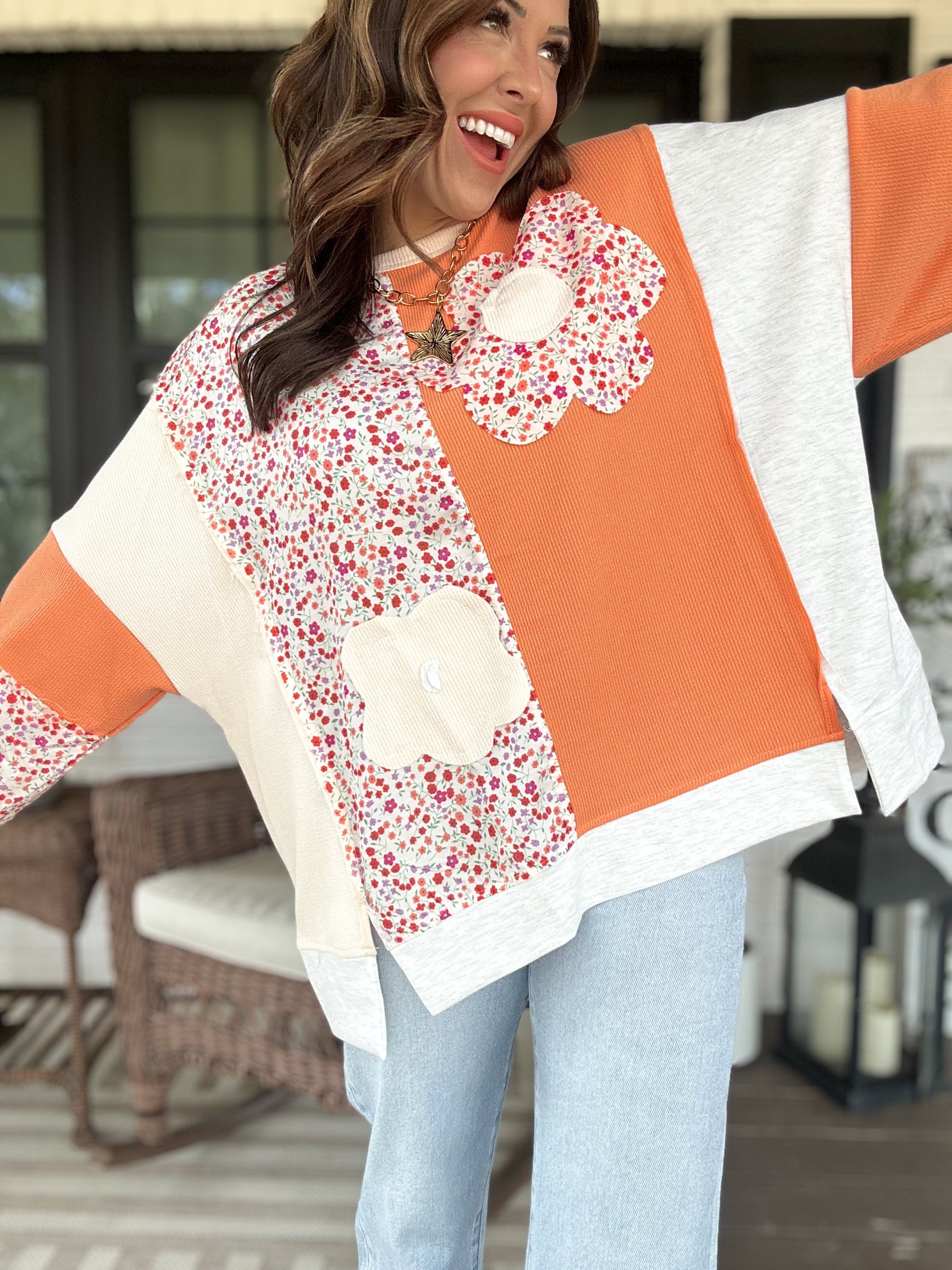 Penelope Round Neck Bubble Sleeve Top