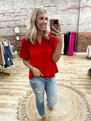 No More Secrets Puff Sleeve Top - Red