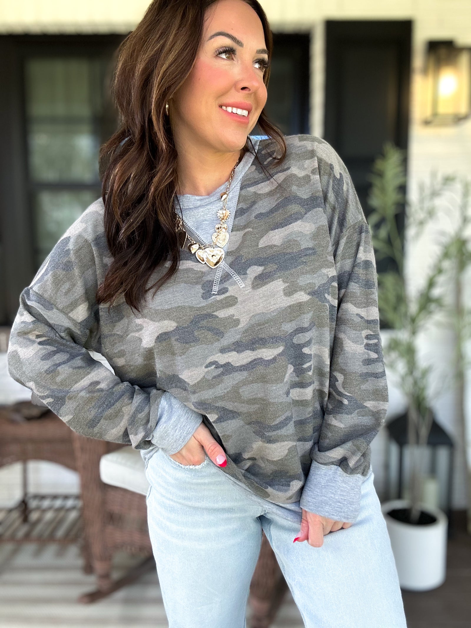 Raegan Camo Terry Knit Top