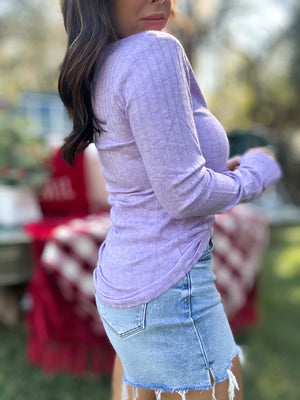 DOORBUSTER - Jackie Ribbed Long Sleeve Top - Lavender