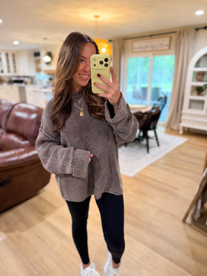 Wendy Washed Ribbed Folded Cuff Knit Sweater