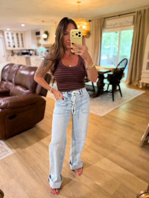 Harley High Rise Drawstring Waistband Wide Leg Jeans