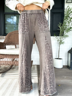 Lexi Mineral Washed Leopard Flare Pants - Cocoa QUICK PREORDER