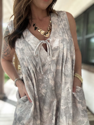 Amelia French Terry Pleated Romper - Woodsy Camo