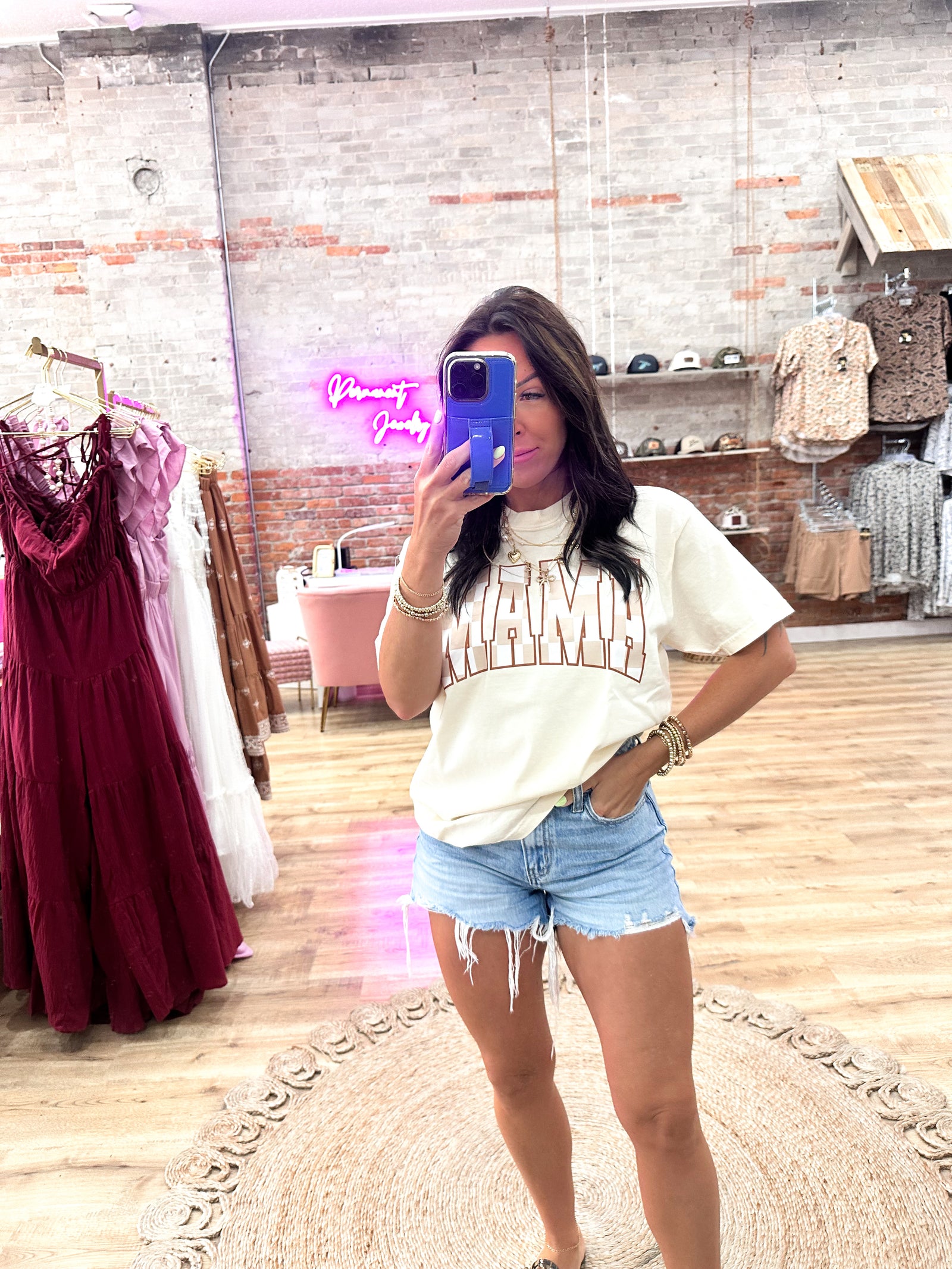 Beige Checkered Mama Comfort Color Tee