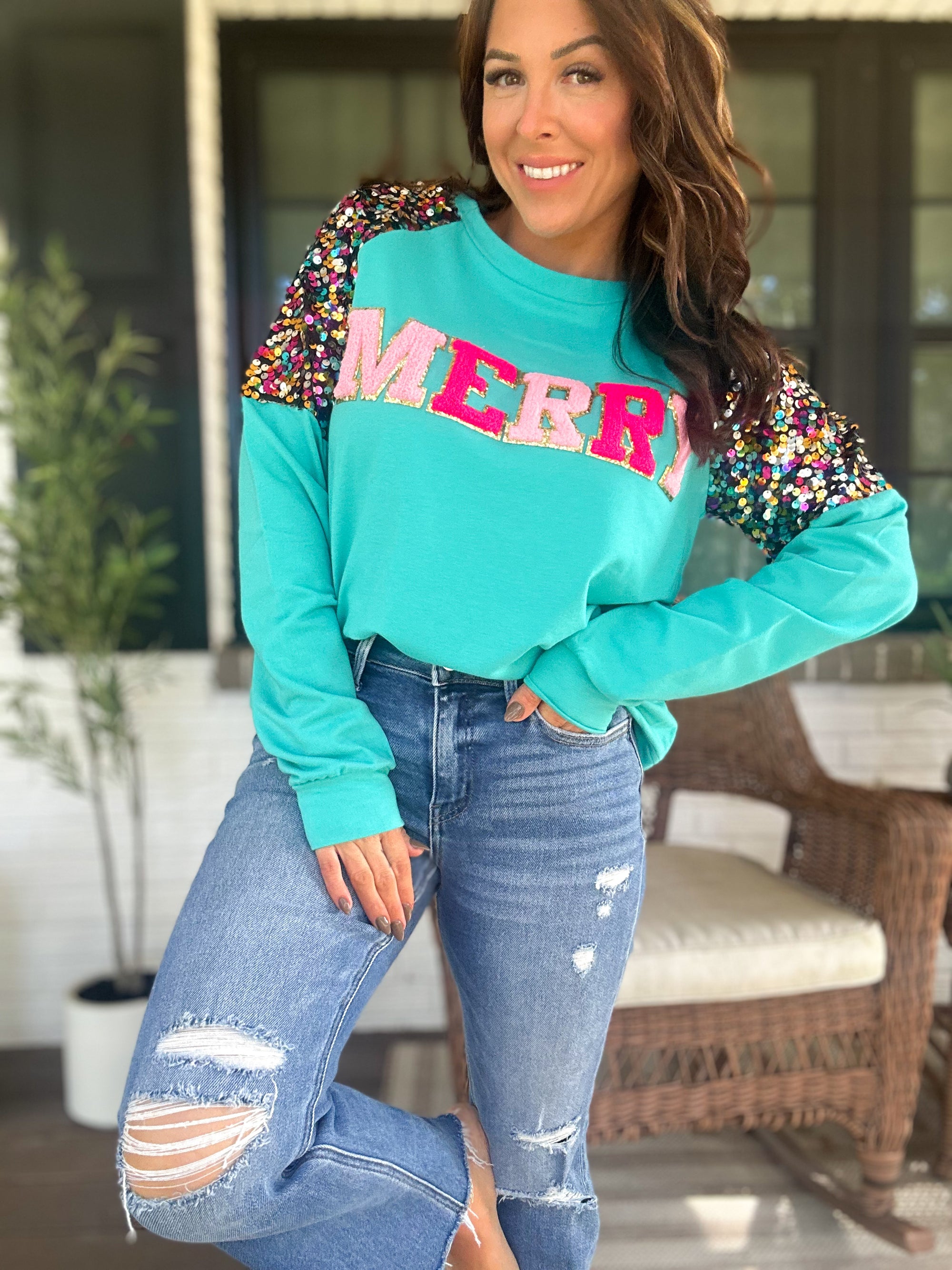 Merry Confetti Sequin Sweater Top