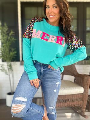 Merry Confetti Sequin Sweater Top