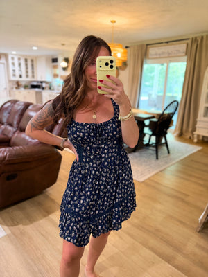 Ellie Tie Front Floral Printed Romper - Navy