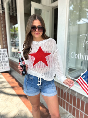 Star Gazing Oversized Open Knit Top - Red
