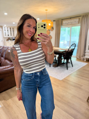 Randi Striped Square Neck Crop Top - Ivory