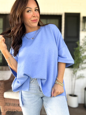 DOORBUSTER - Karli Side Slit Top - Cornflower Blue