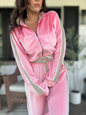 Chloe Velour Tracksuit - Pink