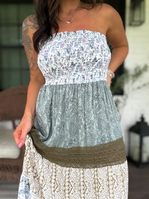 Hazel Strapless Lace Tiered Maxi