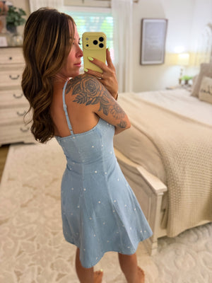 Justice Denim Polka Dot Spaghetti Strap Dress